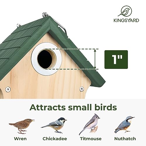 Kingsyard-Wooden-Bird-House-with-Predator-Guard-Wren-Bird-Nesting-for-Outdoor-Garden-Patio-Nest-Box-for-Wild-Bird-Watching-Green Kingsyard Wooden Bird House with Predator Guard Wren Bird Nesting for Outdoor Garden Patio Nest Box for Wild Bird Watching Green