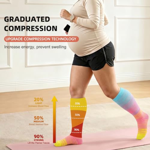 Image of Diu Life 3 Pairs Plus Size Compression Socks for Women and Men Wide Calf Extra Knee High Support for Circulation