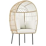 Outsunny Ei-Rattansessel Beige mit Kissen