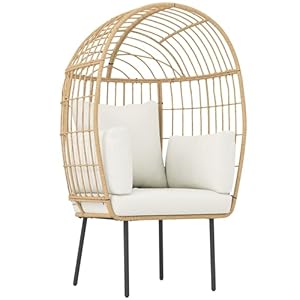 Outsunny Ei-Rattansessel Beige mit Kissen