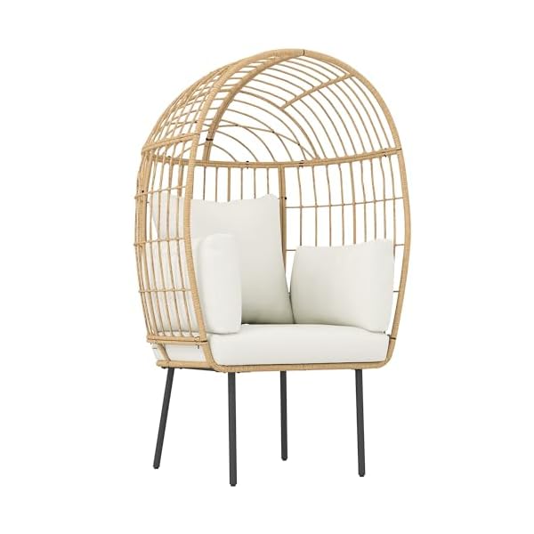 Outsunny Ei-Rattansessel Beige mit Kissen