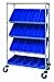 Quantum Storage Systems WRCSL5-63-1836-104BL 5-Tier Slanted Wire Shelving Suture Cart with 20 QSB104 Blue Economy Shelf Bins, 2 Horizontal and 3 Slanted Shelves, Chrome Finish, 69" Height x 36" Width x 18" Depth