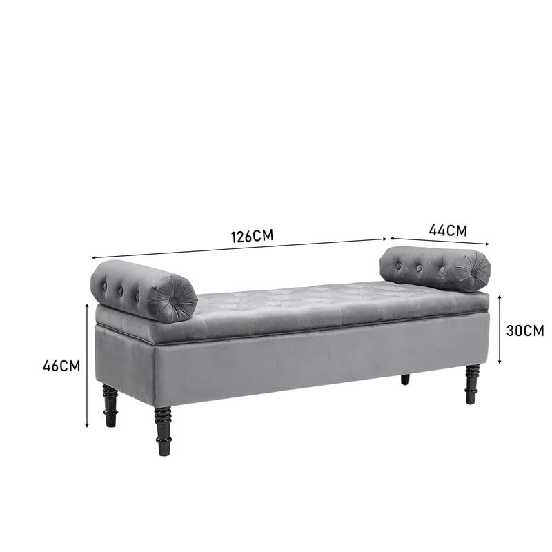 Image of LEGACY OF COMFORT Ethelsville Bolester with Storage Velvet Upholstered Storage Bench Sofa Bench Sofa couches Window Bench Ottoman Bench Chaise Lounger Pouffe for Living Room Bedroom Office (Grey)