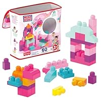 MEGA BLOKS Big Building Bag building set with 60 big and colorful building blocks, and 1 storage bag, toy gift set for ages 1 and up, DCH54