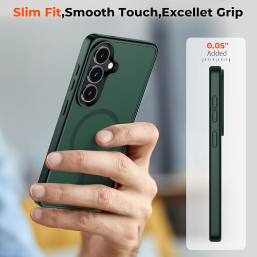 Image of SUPFINE Magnetic for Samsung Galaxy S26 Case with Screen Protector, (Built-in Magnets) (Military Grade Drop Protection) Slim Translucent Shockproof Phone Case,Forest Green