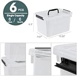 Bacs de rangement petits de 6 quarts avec couvercles à verrouillage et poignée, 6 paquets | Conteneurs de rangement empilables, boîte de rangement transparente
