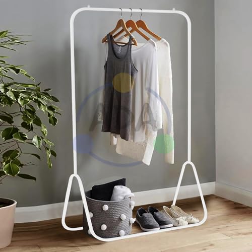Image of ADA Heavy Duty Metal Clothes Rail, Multipurpose Coat Hanger Stand with Top Rod, Garment Rack for Bedroom, Laundry, Livingroom, Hallway - White (80.5 x 43.4 x 151cm)
