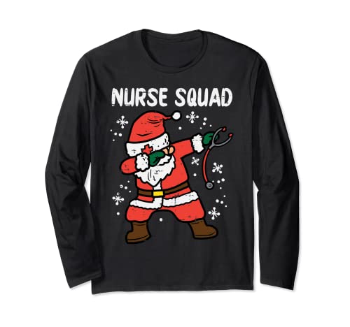 Santa Dab Nurse Squad Christmas Xmas Scrub RN Medical Mujeres Manga Larga