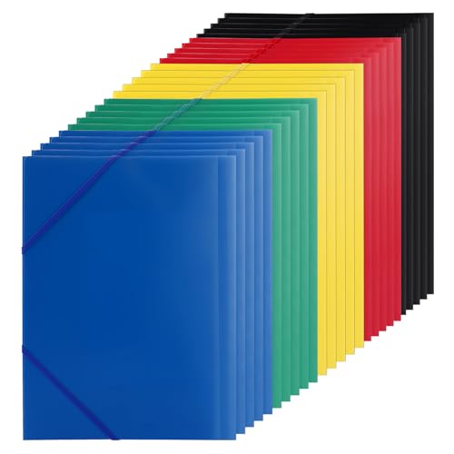 STARVAST Lot de 25 Chemises Cartonnees, Chemises en Carton Pinces D'Angle A4, avec 2 Bandes ÉLastiques Chemise de Documents IdéAle Pour Range Document Bureau, Colorée...