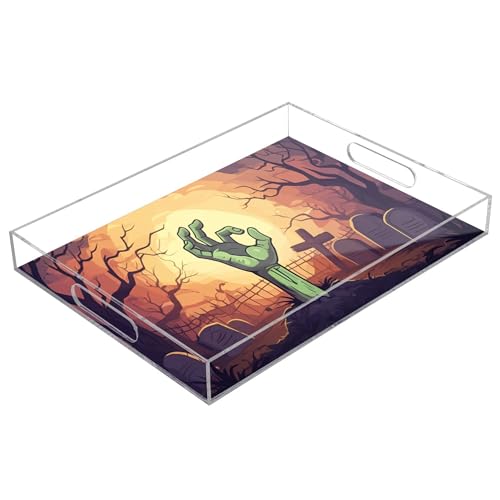 Zombie Hand Acrylic Serving Tray with Handles Portable Bed Tray f...