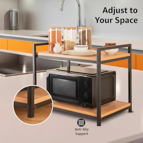 Image of Amazon Brand - Solimo Multi-Purpose Microwave Stand for Kitchen | OTG & Oven Rack | Engineered Wood & Metal Storage Organizer | Brown | 60.5 x 40.2 x 50.7 cm