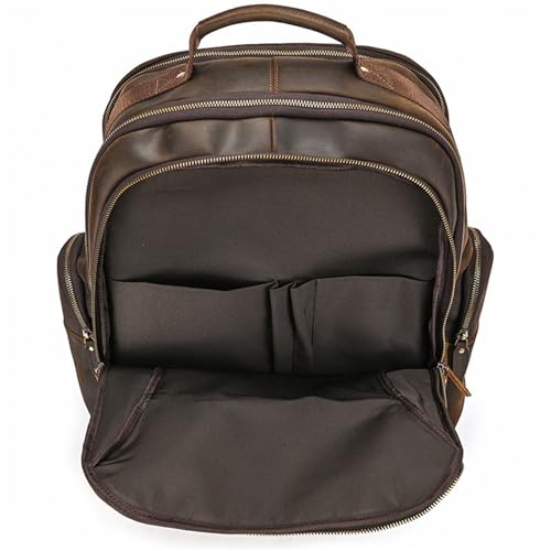 Mens Backpack Men's Vintage Leather Backpack Leather Casual Backpack Travel Bag for Camping Outdoor Sport,Dark Brown-46x35x26cm4
