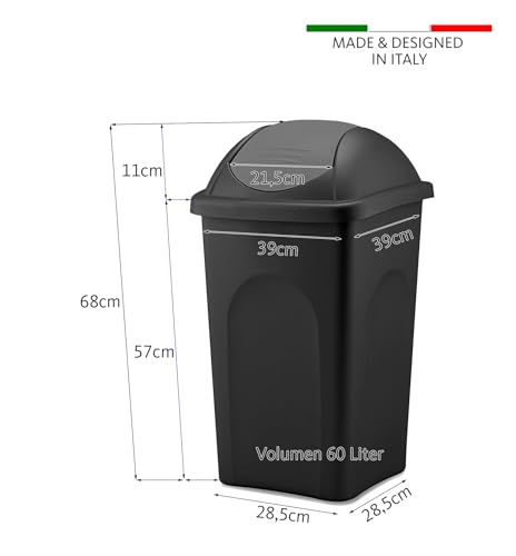 BigDean Mülleimer groß 60L - schwarz - mit Schwingdeckel grün - aus Kunststoff - Müllsammler Abfalleimer Mülltonne Abfallbehälter - Made in Italy – Bild 5