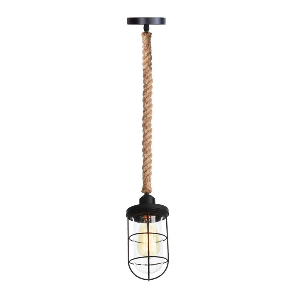 FYZDLAOR Industrial Vintage Wrought Iron Pendant Light,Hemp Rope Pendant Light,for Living Room Bedroom Cafe Teahouse Bar Dining Room Club（E27）