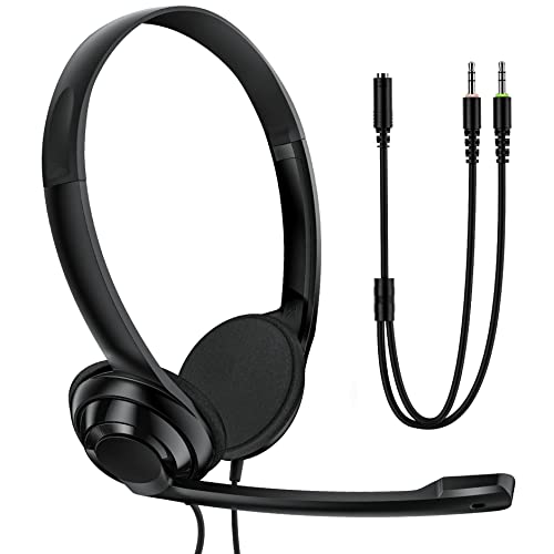 XAPROO Headset mit Mikrofon für PC, 3.5mm PC Headset mit Noise Cancelling Mic für Meeting MS Team Call Center, kabelgebundenes Headset mit Y-Adapter für Home Office K-12 Schüler, Ultraleicht Cover