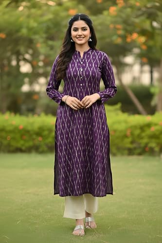 Image of Cotton Pochampally ikat unstitched blouse, Kurthi, long frock fabric material for women (1 meter, 2 meters & 3 meters)