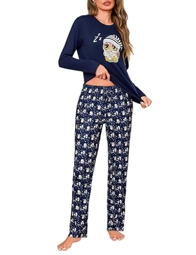Demegimi Pijamas Mujer Invierno Impresos Pijama Mujer Algodón Conjunto con Camiseta Manga Larga y Pantalones Largos S-XXL | Ya disponible en tu tienda friki favorita! En mundofriki.es!