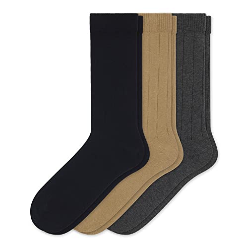 Sugar Free Sox Health & Comfort Mens Diabetic Socks Ribbed Mid-Calf 3 Pairs (10-13, Black/Ch Grey/Khaki) #TOP17