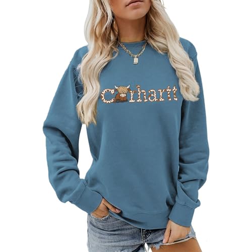 Highland Cow Sweatshirt Womens Cow Print Sweatshirt Country Western Pullover Tops highland Cow Lover Gift Medium