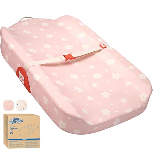 Tiny Marvels Non-Slip Baby Changing Pad, Upgrade Size (18' x 31.50'), Soft Washable Cover, Safe Contoured Diaper Changing Pad Fits Standard Tables & Dressers