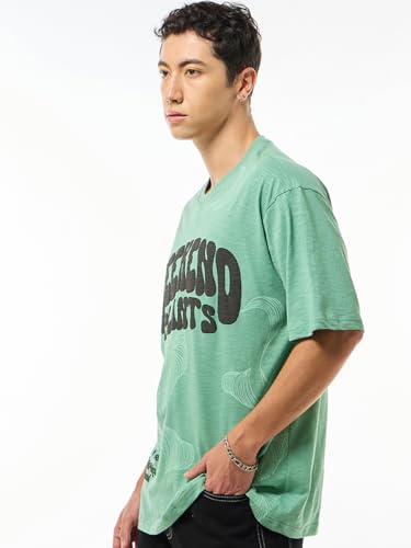 Image of Bewakoof Air 1.0 Men's Graphic Printed Oversized Fit Half Sleeve Round Neck Cotton Slub T-Shirt