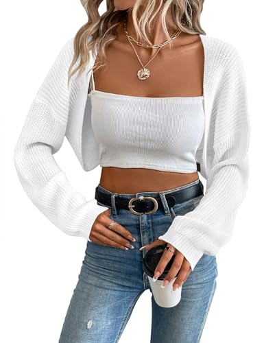 XuBa Bolero Damen Boleros Kurz Strickpullover Shrug Strickjacke Cardigan Sweater Solide Farbe Gerippt Crop Tops
