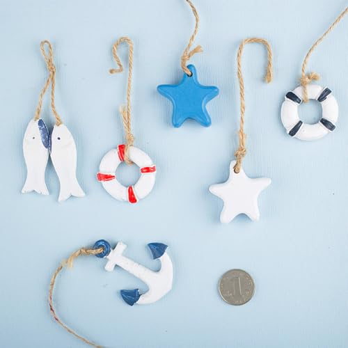 Image of Daimay 12PCS Resin Nautical Ornaments Miniature Beach Ornament Kits Mini Seaside Anchor Lifebuoy Fish Seastar Model Micro Landscape Scenery Decor Aquarium Terrariums Miniature Gardens