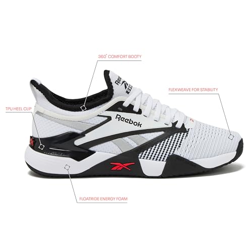 Reebok Nano Court Sport Men's Pickleball or Tennis Shoes for Men, Black/White/Energy Red, 11