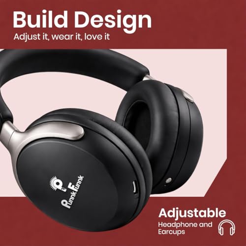 Image of PunnkFunnk Bass Over-Ear Bluetooth Wireless Headphones with Deep Bass, 40mm Drivers, Built-in Mic, Foldable Design, Soft Cushioned Ear Cups, AUX & TF Support for Music, Gaming & Calls (Black)