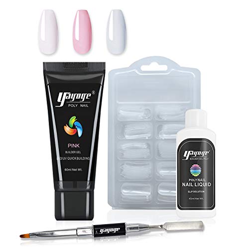 Yayoge Poly Gel Nail Extension Gel Nail Kit - Builder Gel Poly Nail Gel Hard Gel for Nails with Slip Solution All in one French Manicure Set for Starter DIY Nail Art at Home