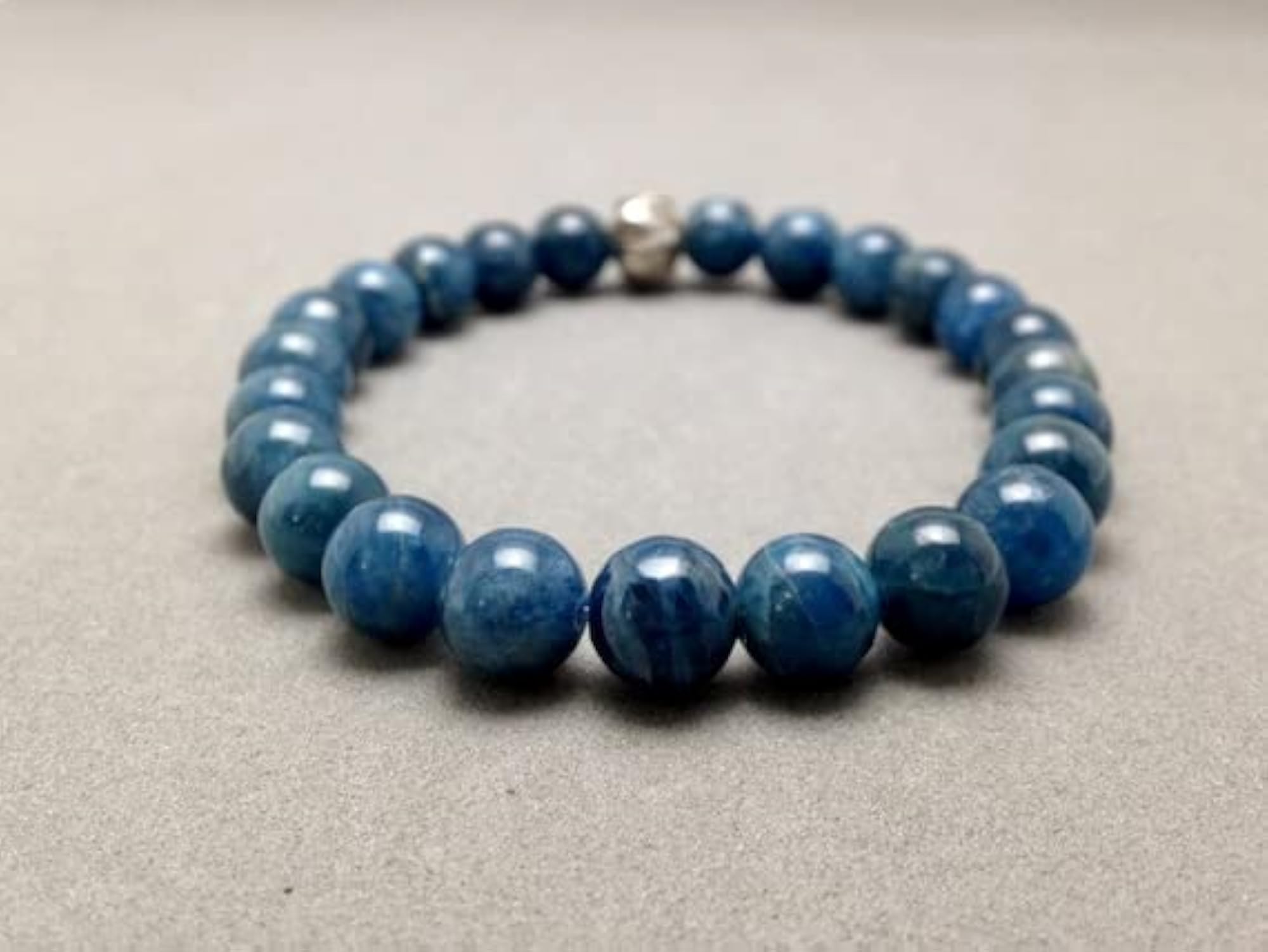 Natural Blue Apatite 10mm Gemstone Stretch Bracelet, Unisex Meditation Gift