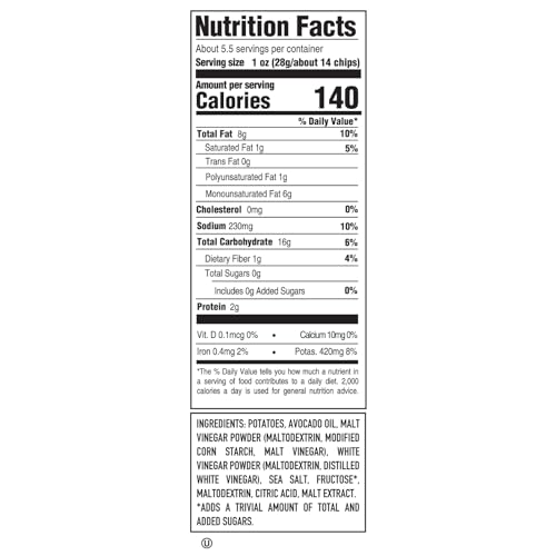 Image of Boulder Canyon Kettle Cooked Potato Chips Wavy Cut 5.25 oz. Bag Count -Crunchy Chips Cooked in 100 Great for Lunches or Snacking on the Go, Malt Vinegar & Sea Salt, Avocado Oil, 63 Ounce, (Pack of 12)