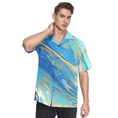 Chemise de Plage Homme Art Abstrait Bleu Doré pour Vos Vacances d'Été Funky