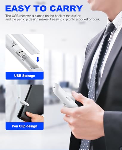 Image of DinoFire White USB C Presentation Clicker Wireless Presenter Remote for PowerPoint Presentations,Volume Control PPT Slide Advancer for Mac Laptop PC Computer