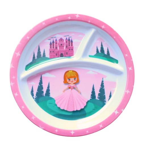 Kit 2 Peças: Prato e Tigela Infantil em Forma de Coração com Estampa de Princesa e Castelo, Rosa