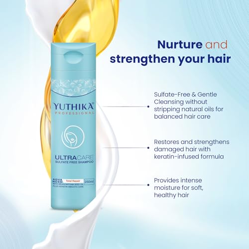 Image of Yuthika Professional Ultracare Sulfate Free Shampoo 250 ml | Total Repair Shampoo for Damaged, Dry & Frizzy Hair | Gentle Daily Care for Women & Men