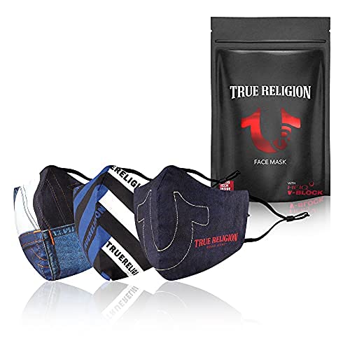 True Religion Designer Cotton Face Masks with Heiq V-block Protection and Smart Temp Comfort - Unisex Face Covers, 3-pack