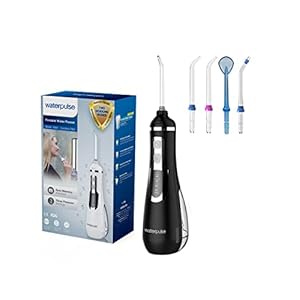 NPO Waterpulse Cordless Water Flosser, werkt op batterijen en draagbaar, voor op reis en thuis, V500 (zwart)