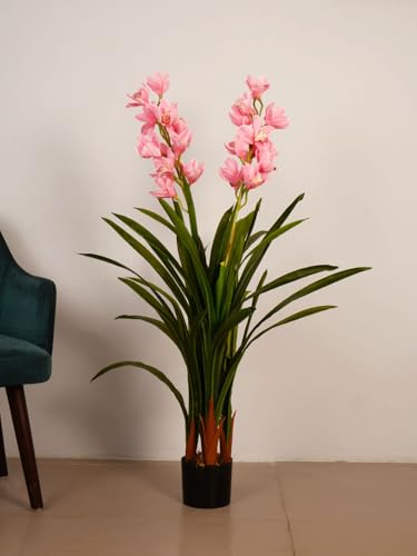 Image of ARICK DECOR 4Ft Artificial Orchid Flowers Tree with 29 Leaves, 120cm Tall Faux Tropical Potted Plant in Black Pot, Realistic Large Silk Blossom Fake Tree for Living Room, Office, Home Decor