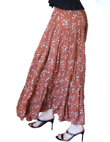 Angie Women's Tiered Printed Skirt with Smocked Waistband, Ginger2