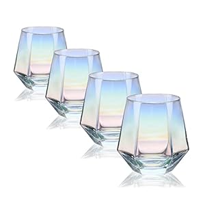 CUKBLESS Stemless Wine Glass Set Of 4(10 Oz),Iridescent Glassware For Gift ,Modern Rainbow Wine Glass For Serving White…