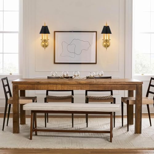 Image of BYOLIIMA Brass Wall Sconce 2-Lights Modern Gold Black Bathroom Wall Lighting Vanity Light Fixtures Solid Copper Shade Industrial Wall Mount Lights for Bedroom Living Room E12