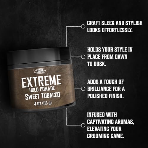 Viking Revolution Sweet Tobacco Hair Pomade for Men - Extreme Hold Water-Based Hair Gel - Extra Firm Strong Hold With High Shine - Men's Hair Cream (4oz) - Image 4