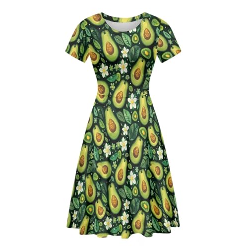 Image of HUGS IDEA Womens Puffy Swing Midi Dress Round Neck Short Sleeve Party A-Line Dresses