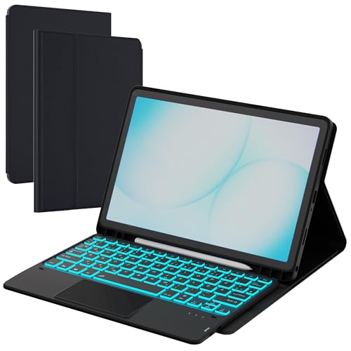 ROOFEI Funda para Galaxy Tab A11 +/A9+ con teclado - 7 colores de iluminación extraíble Trackpad Tablet Cover - Teclado QWERTZ alemán iluminado para Samsung Galaxy Tab A11 Plus 11' 2025