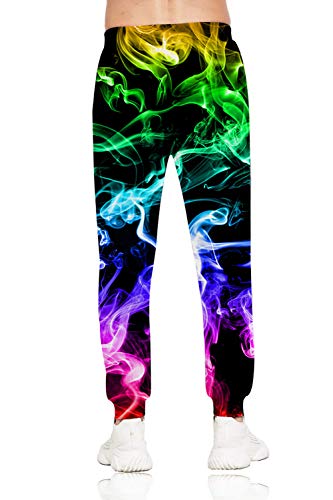 Belovecol Men's Athletic Sweatpants With Pockets 3D Printed Joogers Pants Colorful Smoke Graphic Active Sports Pants Workout Trousers M #TOP1
