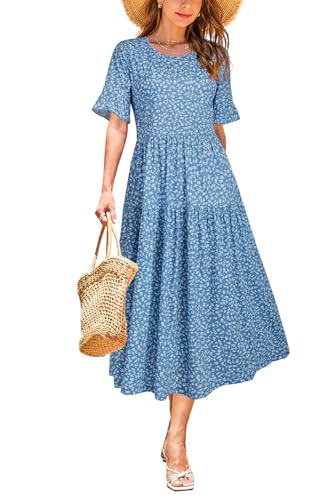 Image of STYLEWORD Womens Summer Casual Short Sleeve Flowy Midi Beach Dress
