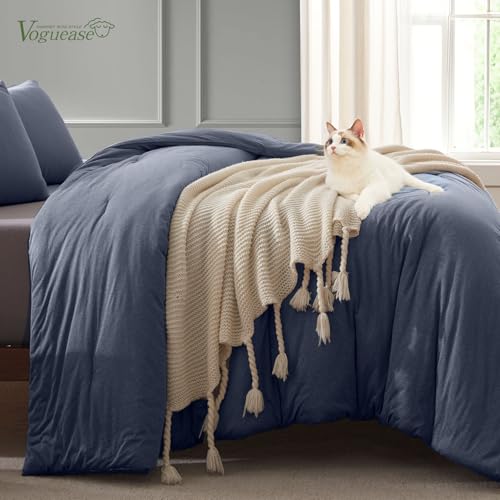 Image of Full Size Comforter Set, Comforters Full Size Luxury Ultra-Soft Jersey Knit Bedding Set, Blue Lightweight Down Alternative Bed Comforter for All Season, 3 Piece Bedding Set