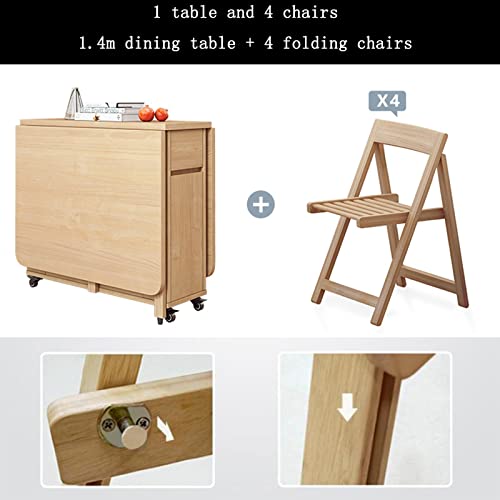 ZENFEKU Extendable Dining Table Set, Wooden Drop Leaf Table with 4