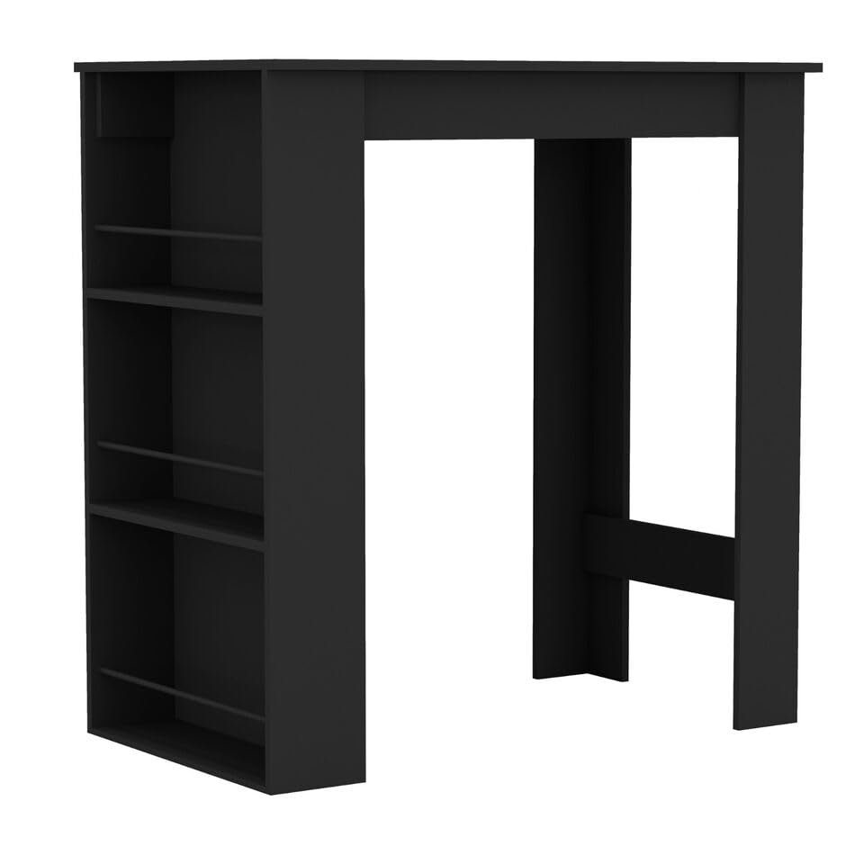 URBNLIVING 3 Tier Dining Bar Coffee Kitchen Island Table Open Storage Shelves Living Room (Black)